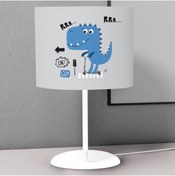 Resim instababyrooms Mavi Dinazor Desenli Çocuk Odası Dijital Baskılı Çocuk Odası Masaüstü Abajur Avize 