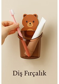 Resim 1 Adet Kozmetik Düzenleme Diş Fırçalık Ayı Figürlü Çok Renkli 