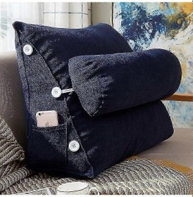 Resim Yetişkinler İçin Saklama Cepli Ve Sırt Destekli Ortopedik Okuma Yastığı 45x22x50 Baş Desteği Koyu Mavi 