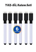 Resim Yaz Sil Kalemi Seti - Yazı Tahtası Kalemi 6 Adet Siyah 