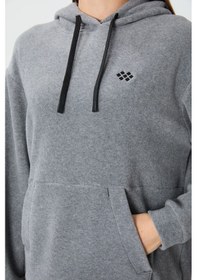 Resim Tommy Life Gri Melanj Kalın Yumuşak Dokulu Kapüşonlu Oversize Nakışlı Polar Kadın Sweatshirt - 97292 Gri Melanj 