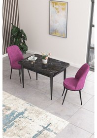 Resim Canisa Concept Nil Serisi 70x110 Sabit Mutfak Masası Takımı Siyah Mermer Desen Masa 2 Mor Sandalye Masa Siyah Sandalyeler Mor 