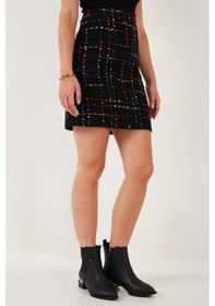 Resim Lela Tüvit Desenli Slim Fit Yüksek Bel Mini Boy Bayan Etek 5866436 Siyah 