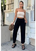Resim Kadın Siyah Yüksek Bel, Cepli, Rahat Kesim, Keten Pantolon Siyah 