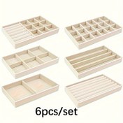 Resim Black Five 6 adet/takım bej yığınlanabilir mücevher saklama rafı, mücevher tepsisi, kadife malzeme, mücevher çekmece depolama, yüzükler, bilezikler, rozetler, kolyeler için uygun, Mücevher Tepsileri 