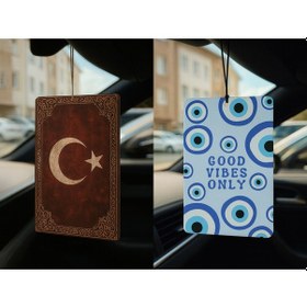 Resim Türk Bayrağı Ve Nazar Boncuğu - İkili Oto Kokusu - Dekoratif Araç Kokusu Ve Aksesuarı 
