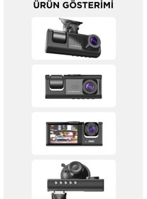 Resim Ta-01 Siyah 1080p Araç İçi 3 Kameralı Lcd Ekranlı Gece Görüşlü , G-sensör , Geri Görüş Kamera 