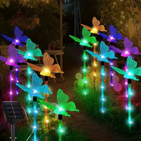 Resim 4 Adet Güneş Enerjili Kelebek Yol Lambası, 8 Modlu Plastik Yarı Gömme Bahçe Kazık Lambaları, Bahçe, Veranda, Çiçek Tarhları, Ev Dekorasyonu için Güneş Enerjili Dış Mekan Dekoratif Aydınlatma 