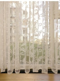 Resim Taç Yeni Şal Desen Örme Tül Perde - Ekru 