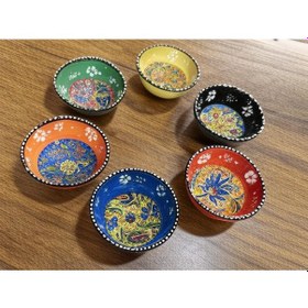 Resim Seramik Çerezlik Sosluk Kahvaltılık Sunumluk Kase El Yapımı Hand Made - Kabartma Çiçek Desenli Çok Renkli 