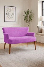 Resim Roma Modern İkili Koltuk - Welsoft Yumuşak Kumaş - Ahşap Ceviz Renk Ayak - LİLA 