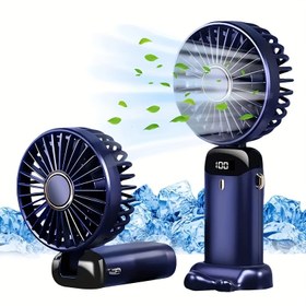 Resim Mini Taşınabilir Boyun Askılı Fan, 3’ü 1 Arada LED Ekranlı USB-C Şarj Edilebilir 5 Hız Modlu Güçlü Masaüstü Soğutucu, Ayarlanabilir Askı ve Braketli Eller Serbest Soğutma Fanı 