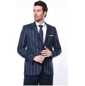 Resim Wessi Çizgili Açık Slim Fit Lacivert Erkek Ceket Siyah 