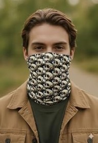Resim Kurukafa Desenli, Çok Fonksiyonlu Boyunluk Buff Bandana Saç Bandı Maske Balaklava Toka Siyah-Bej Renk, Motosiklet ve Outdoor Aktiviteler için 