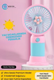 Resim Noriyen Yeni Nesil Telefon Stantlı Masaüstü ve El İçin Şarjlı Soğutucu Taşınabilir Mini El Fanı Vantilatör 