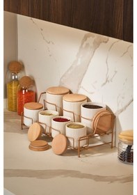 Resim Edora Home 7 Bölmeli Rose Baharatlık Düzenleyici, Seramik Baharatlık- Metal Paslanmaz Rose 