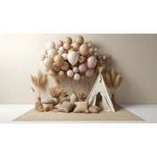Resim Venspor Doğal Tonlarda Çadır ve Balon Arkaplan, 200x150cm, Fon, Duvar Örtüsü 