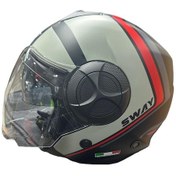 Resim Sway 737 Camlı Güneş Gözlüklü Yarım Kask Gri Kırmızı Siyah 