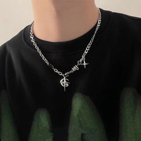 Resim Moda Punk Paslanmaz Çelik Küba Figaro Zincir Kolye Yıldız ve Ay Pandantifleri, Unisex Choker Takı Hediyesi 