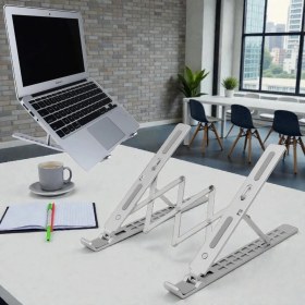 Resim TeknoKapsül Büyük Boy Alüminyum Katlanabilir Kademeli Laptop Bilgisayar Notebook Standı, Ergonomik Noteb 