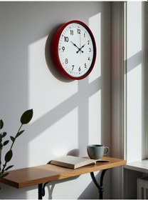 Resim 36 Cm Kırmızı Dekoratif Duvar Saati Beyaz - Kırmızı 