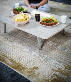 Resim Zevahir Mobilya Dekorasyon Royal Desenli Metal Katlanır Ayaklı Kamp Bahçe Ev için Yuvarlak Yer Sofrası 