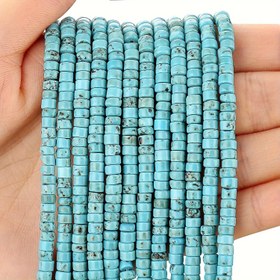 Resim 170 adet Doğal Mavi Turkuaz Aralık Boncukları, 4mm*2mm Düz Yuvarlak Taş Heishi Disk Boncuklar DIY Takı Yapımı için - Pürüzsüz Cilalı Yüzey, 38cm İp, DIY El Sanatları Malzemeleri | Damarlı Turkuaz Boncuklar | Kaliteli El Sanatları Boncukları, Takı Yapımı için Boncuklar 