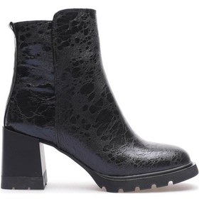 Resim Kadın Deri Bot Benekli Topuklu Fermuarlı Siyah Arvenna Siyah 