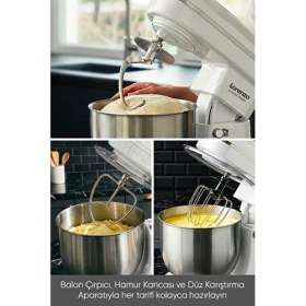 Resim Lorenzo Masterplus Hamur Yoğurma Mutfak Şefi Stand Mixer 6 Lt 1500 W Çiğköfte,krema Beyaz 