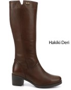 Resim GÖNDERİ(R) Kadın / Kız Kahve Antik Fermuarlı Kalın Topuklu Hakiki Deri Çizme 