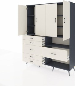 Resim Hyperion Gardrop 7 Raflı 6 Çekmeceli 4 Kapaklı 176x44x221 Antrasit-aytaşı Aytaşı 