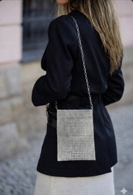 Resim Maiden design Gri Renk Taş Görünümlü Kapaklı Telefon Çantası 