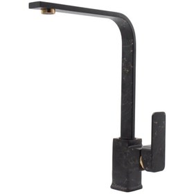 Resim Kustar Siyah Altın Mermer Desenli Kare Mutfak Eviye Bataryası 