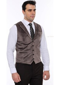 Resim Wessi Kahverengi Ceket Yaka Slimfit Tek Yelek 001 