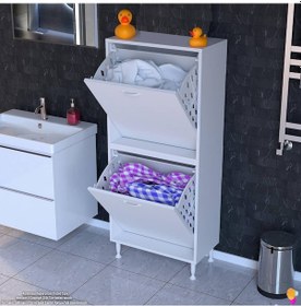 Resim Modilayn İlkim Modern Çamaşır Ünitesi, 55x138x32,5 Cm Gizli 4 Göz Minimalist Akıllı Sepetli Dolap Beyaz 