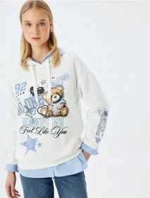 Resim Koton Kolej Baskılı Kapüşonlu Oversize Sweatshirt Ekru 5wal10835ık Ekru 