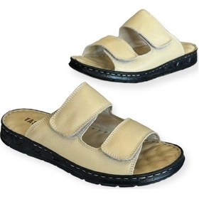 Resim Taşpınar %100 Hakiki Deri Ortopedik Erkek Yazlık Rahat Cırtlı Ayarlanabilir Terlik 40-45 Bej 