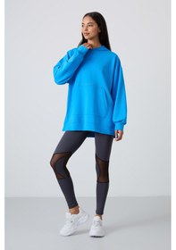 Resim Tommy Life Mavi Balon Kol Yazı Nakışlı Kadın Oversize Tunik Sweatshirt - 97163 Mavi 