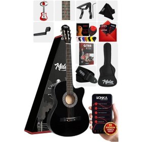Resim Midex CG-395BK Siyah Klasik Gitar 4/4 Sap Ayarlı Kesik Kasa Full Set Çanta Askı Tuner Metod Pena 
