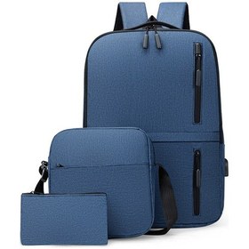 Resim Reedark Erkek İş Çantası Seti: Su Geçirmez Oxford Kumaşlı, Usb Şarj Portlu, 3'lü Paket Sırt Çantası + Çanta + El Çantası Mavi 