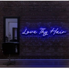 Resim Love Thy Hair Yazılı Neon Tabela Mavi 