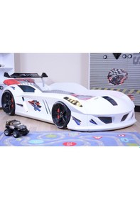 Resim Setaymobilya Arabalı Yatak, Jaguar Rüzgarlıklı Kumandalı Beyaz Arabalı Yatak 