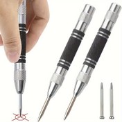 Resim Yüksek Hız Çeliği 130mm Otomatik Merkez Delme - Dayanıklı Alüminyum Alaşım, Metal, Ahşap, Camda Hassas Delme için Ayarlanabilir Yaylı El Aleti - DIY & Profesyonel Kullanım için İdeal, Cam Kırma Aleti|Tırtıklı Tutma Delme Aleti|Alüminyum Alaşım Alet 
