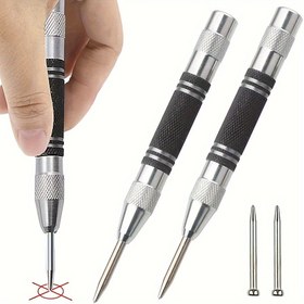 Resim Yüksek Hız Çeliği 130mm Otomatik Merkez Delme - Dayanıklı Alüminyum Alaşım, Metal, Ahşap, Camda Hassas Delme için Ayarlanabilir Yaylı El Aleti - DIY & Profesyonel Kullanım için İdeal, Cam Kırma Aleti|Tırtıklı Tutma Delme Aleti|Alüminyum Alaşım Alet 