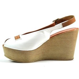 Resim Beatrice 751 Hakiki Deri Beyaz Platform Topuk Kadın Sandalet Beyaz 