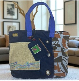 Resim Vintage Salaş Çok Renkli Orta Boy Günlük Seyahat Gezi Omuz Çantası 36cmx34cm Lacivert 