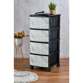 Resim Homie 4 Katlı Çekmeceli Baskılı Desenli Kapaklı Plastik Komidin - Sebzelik - Çekmece 