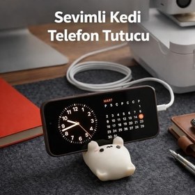 Resim Kedi Figürlü Telefon Tutucu Telefon Standı Ofis, Çalışma Masası ve Komidin Aksesuarı İthal Tasarım 