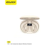 Resim Bej Awei T67 400mah Hava İletimli Bluetooth Kulaklık Mic Kablosuz Kulaklıklar Hifi Stereo Spor Kulak Kancası Kulaklık Ipx4 Kulakiçi 