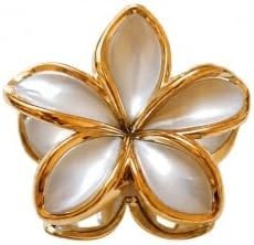 Resim Lotus Saç Tokası - Büyük Boy 8 cm, Tekli Saç Tokası, Lotus Çiçeği Tasarımı (Sütlü Kahverengi) 